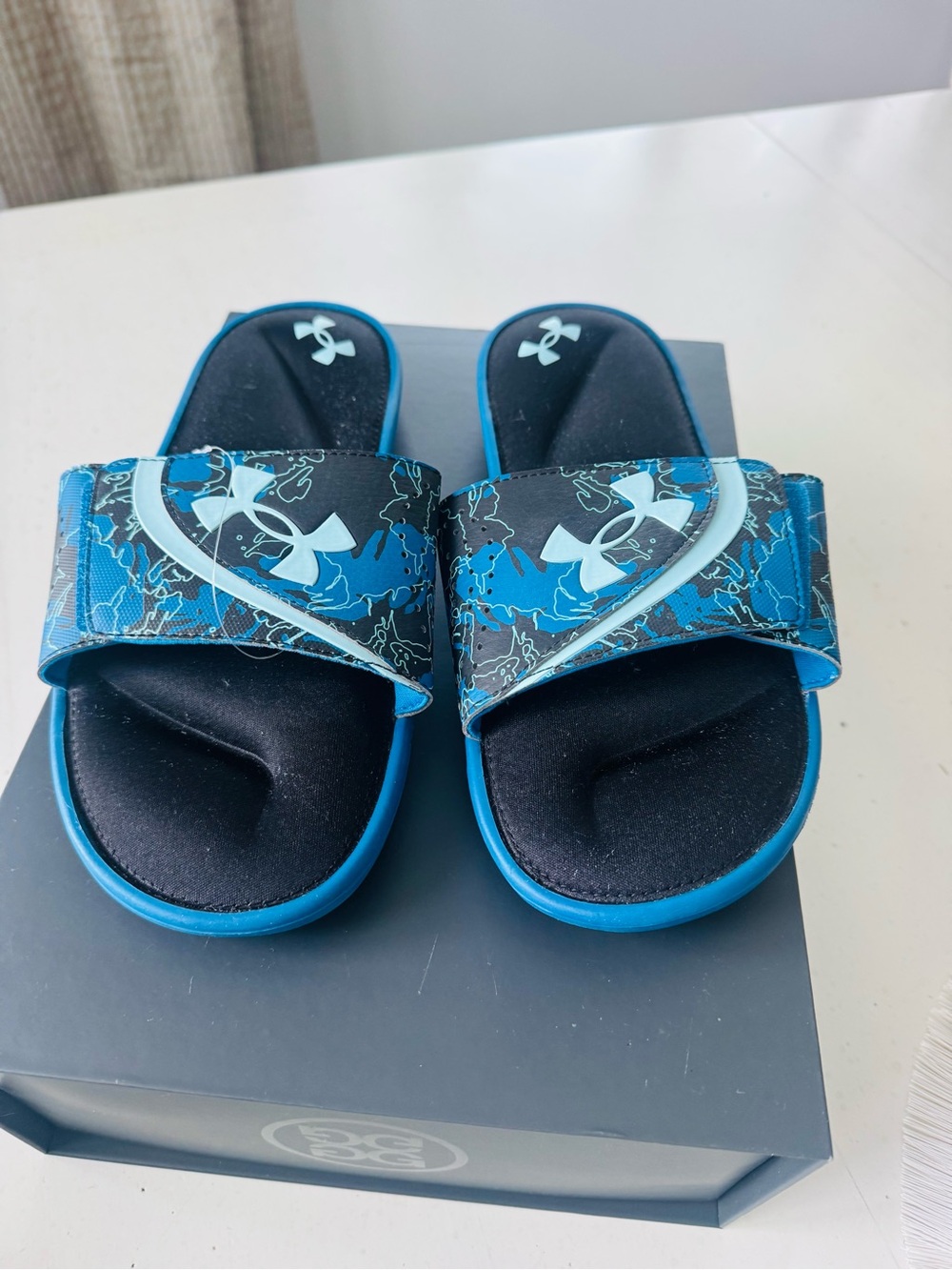 Under Armour Blue and Black Adjustable Logo Slide Sandals